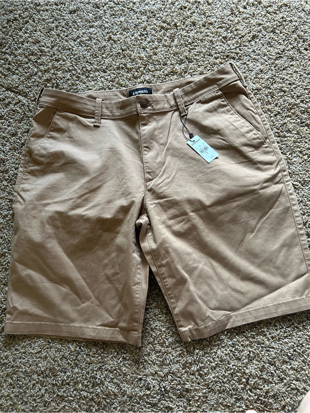 Express Men's Tan Flat-Front Cotton-Blend Shorts